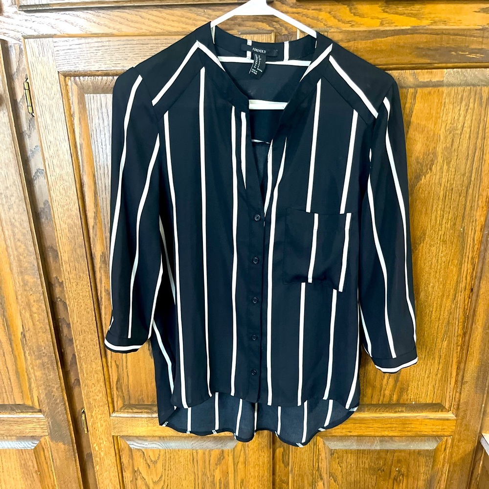 Forever 21 Dark Navy/Black and White Blouse